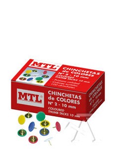 C 10 CAJAS 100 CHINCHETAS DE COLORES Nº2 10MM MTL